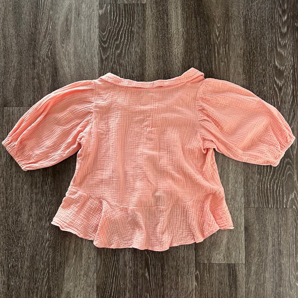 Tach Larina Embroidered Linen Cotton Top Puff Sleeve Peach Pink - Picture 12 of 16